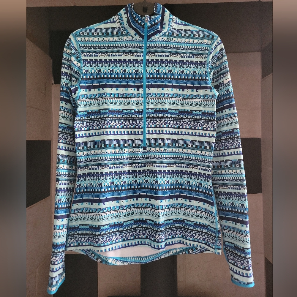 Nike Pro Dri Fit Hyperwarm 8 Bit 1/2 Zip Training Blue Pullover Womens Medium
